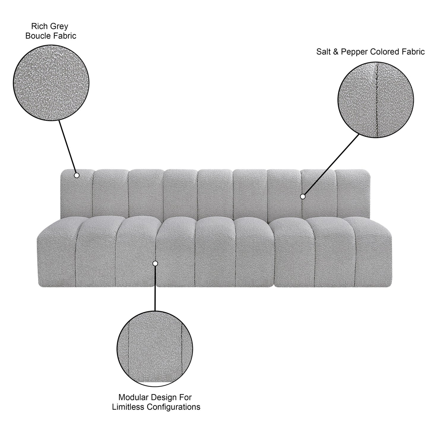Arc - Boucle Fabric 3 Seats Modular Sofa