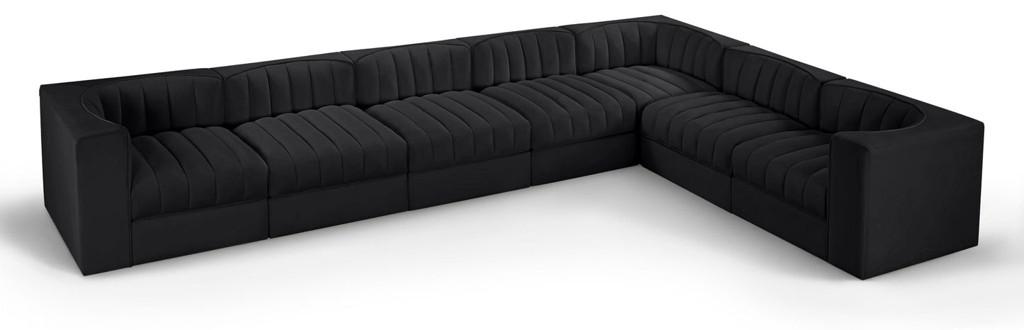 Rummi - Velvet Performance Fabric Upholstered 7 Piece Modular Sectional (With 3 Corner Chairs)