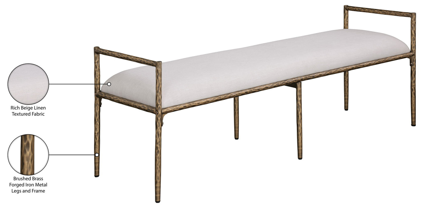 Axis - Linen Textured  Beige Fabric Upholstered Bench