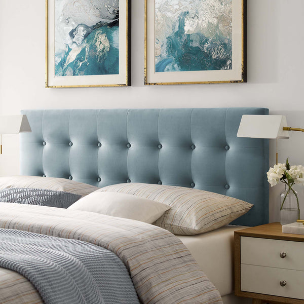 Emily Biscuit Tufted Performance Velvet Headboard - Queen, Light Blue