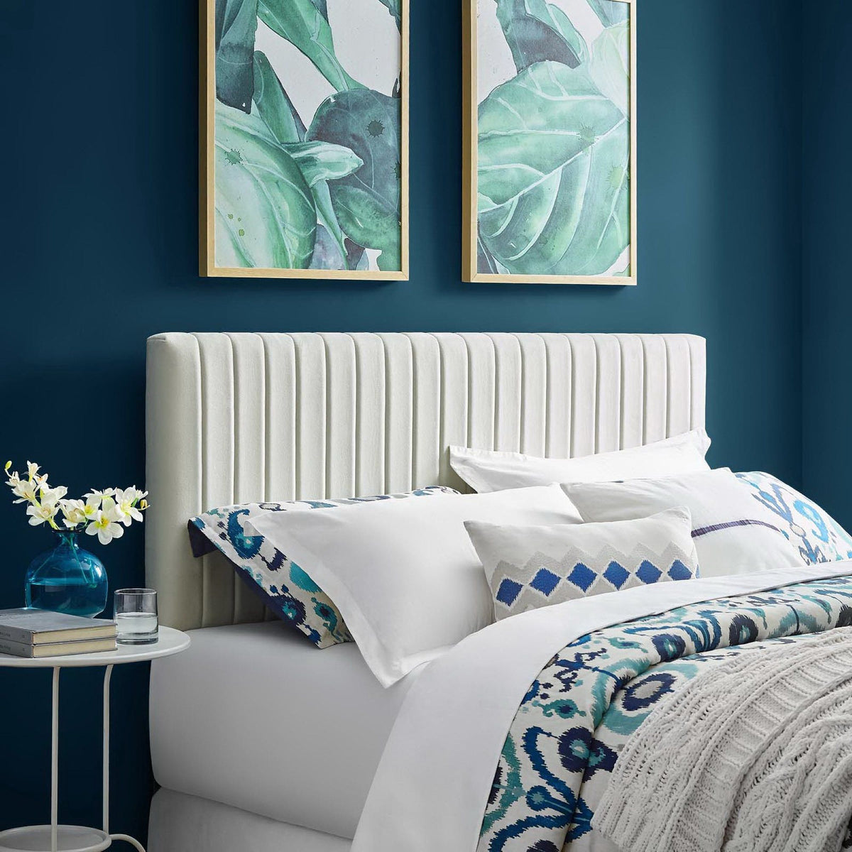 Keira Performance Velvet Headboard - Full/Queen, Ivory