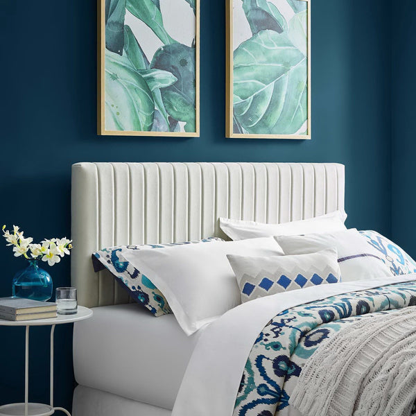 Keira Performance Velvet Headboard - Full/Queen, Ivory