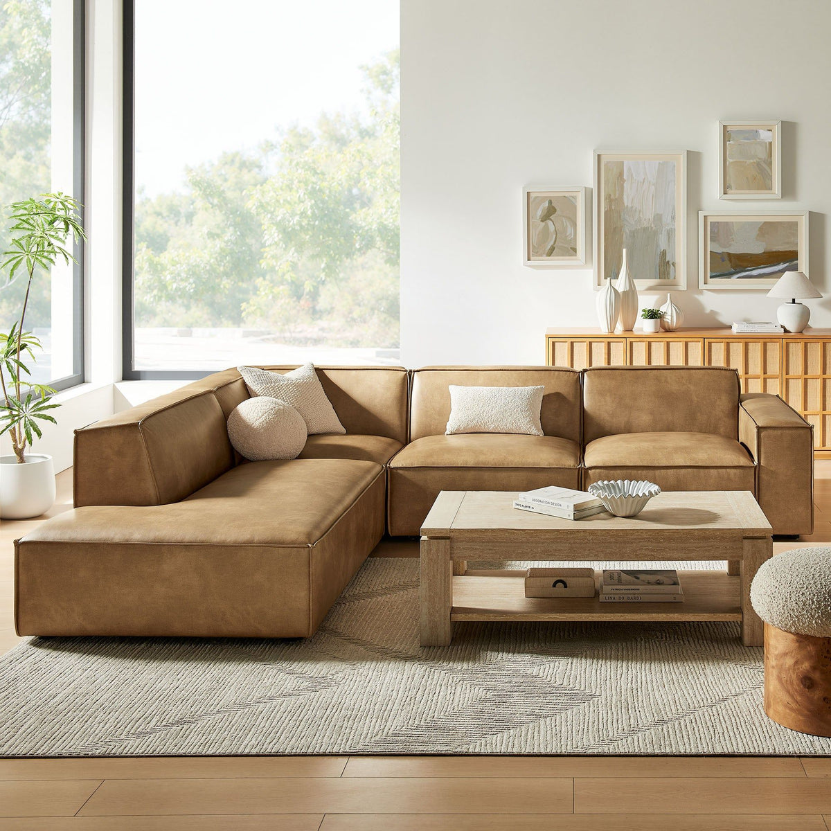 Restore 4-Piece Vegan Leather Modular L-Shaped Sofa - Toast