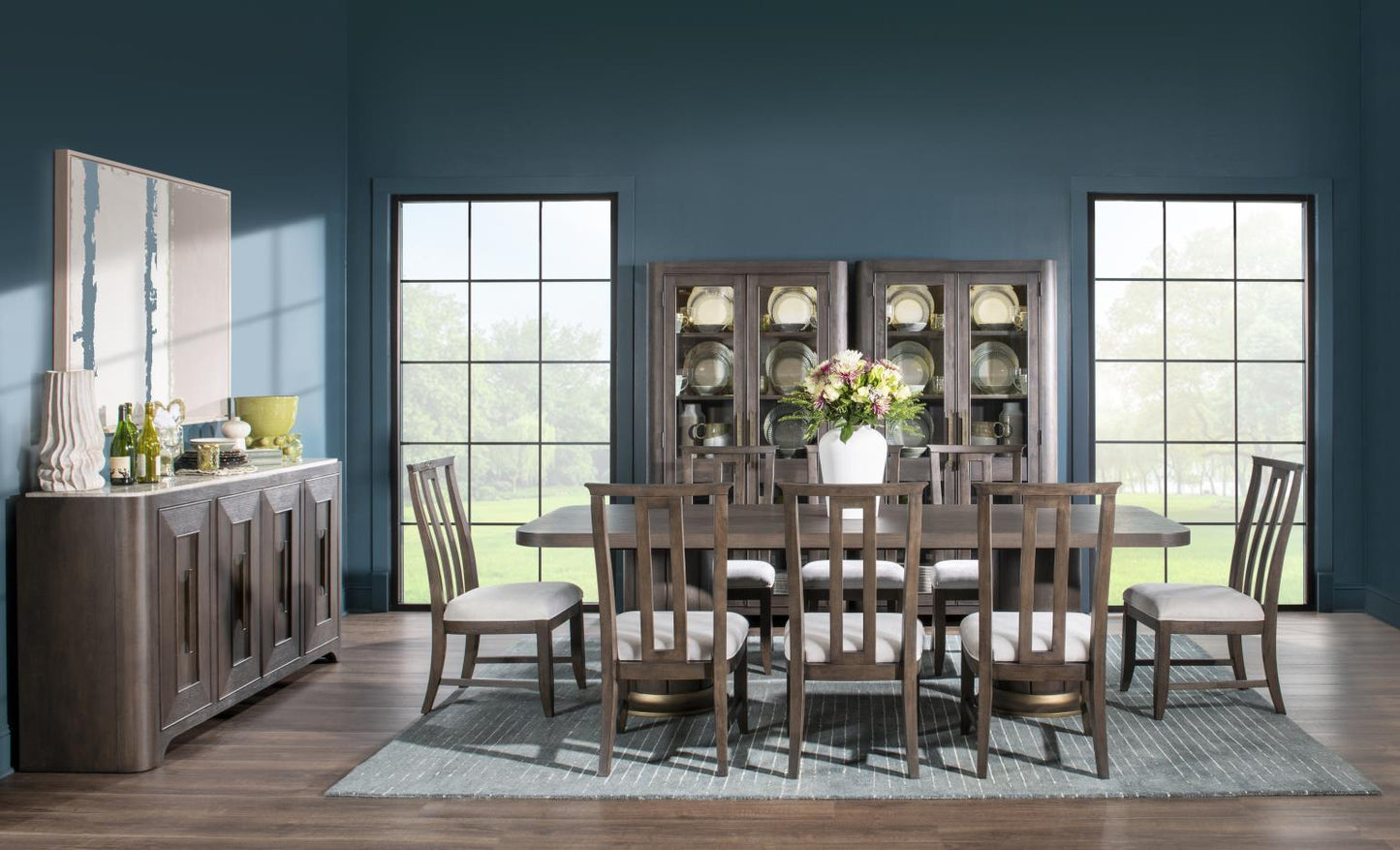 Lancia - Credenza With Stone Top - Charred Oak / White