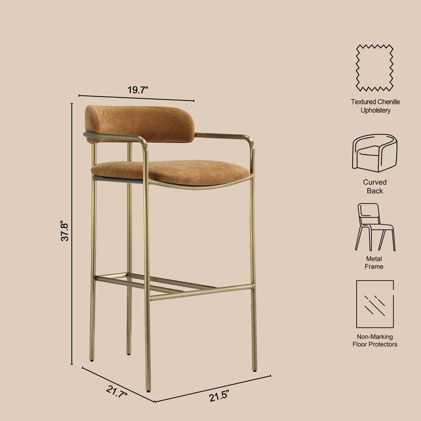 Manhattan Serene - Metal Upholstered Barstool