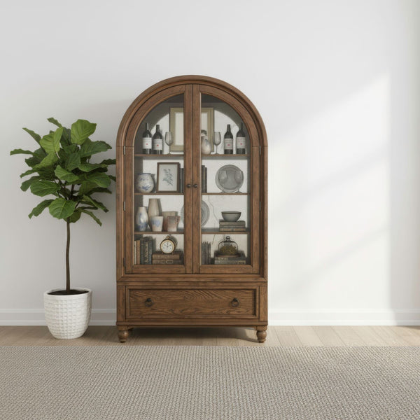 Americana Farmhouse - Arched Display Cabinet - Dusty Taupe
