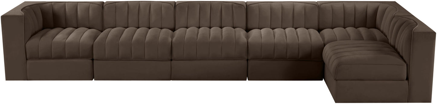 Rummi - Velvet Performance Fabric Upholstered 6 Piece Modular Sectional, L-Shaped (Right)