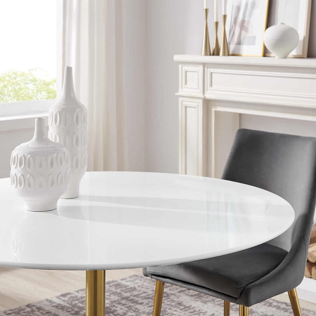 Lippa Round 48" Dining Table - Wood, Gold White