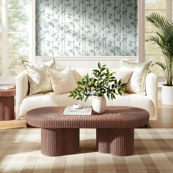 Sarova 60 Inch Natural Rattan Pedestal Coffee Table - Mocha