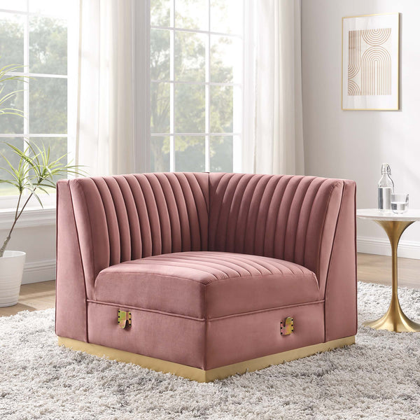 Sanguine Channel Tufted Performance Velvet Modular Sectional Sofa Right Corner Chair - Dusty Rose