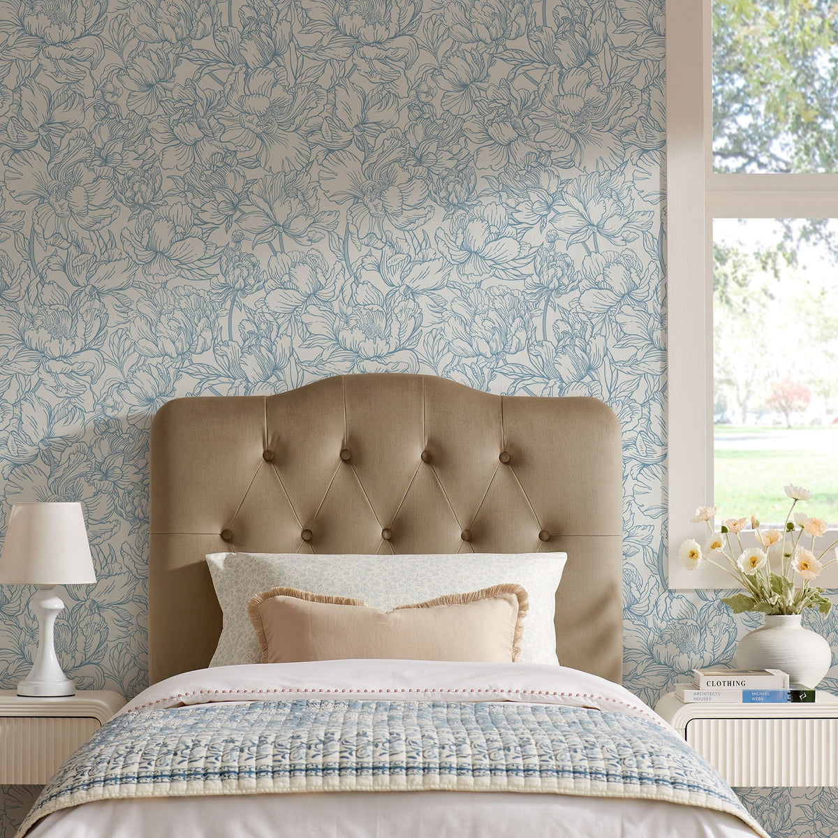 Annabel Diamond Tufted Performance Velvet Headboard - Twin, Taupe