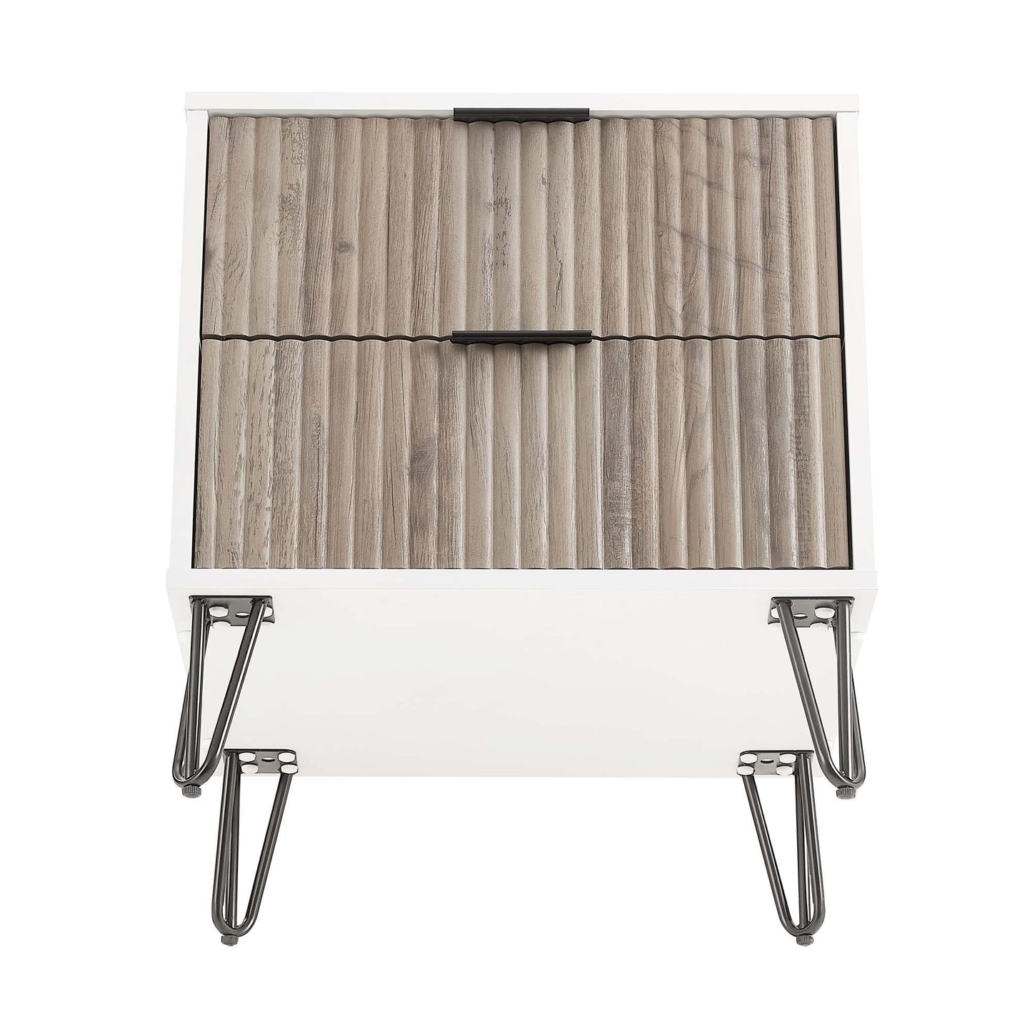 Manhattan Dumbo - Fluted 2-Drawer Nightstand With White Frame