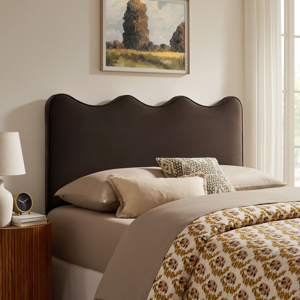 Athena Upholstered Headboard - King, Chocolate Brown