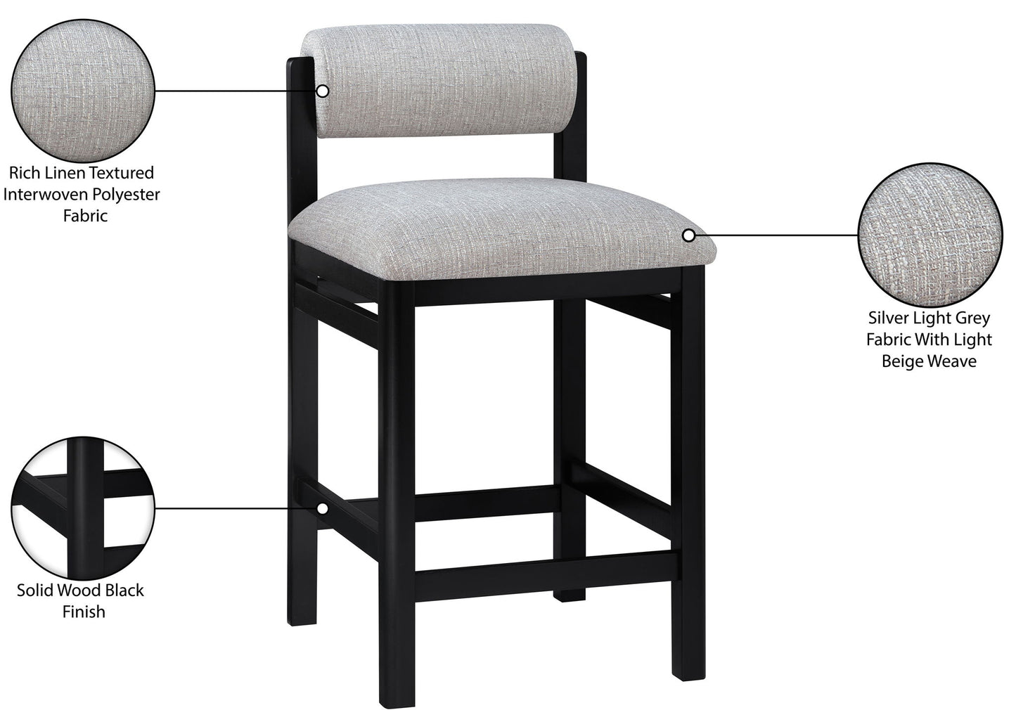 Roundhill - Fabric Counter Stool - Black Frame