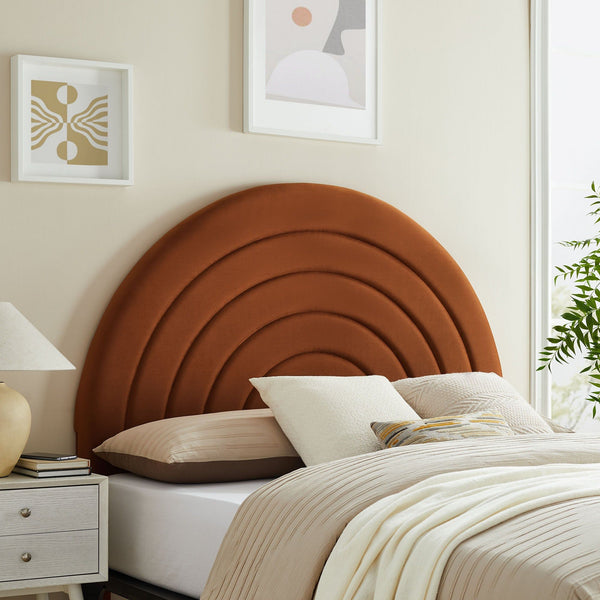 Solana Arched Performance Velvet Headboard - King, Rust