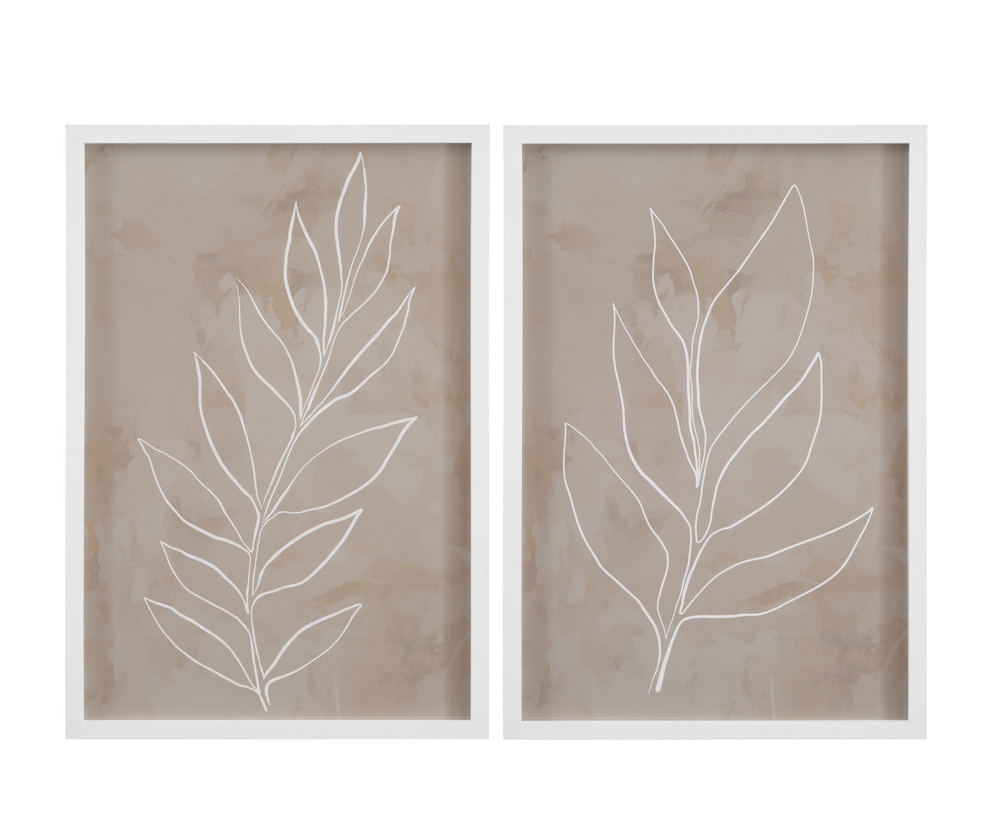 Leaf Line Art Framed Print (Set of 2) - Light Brown