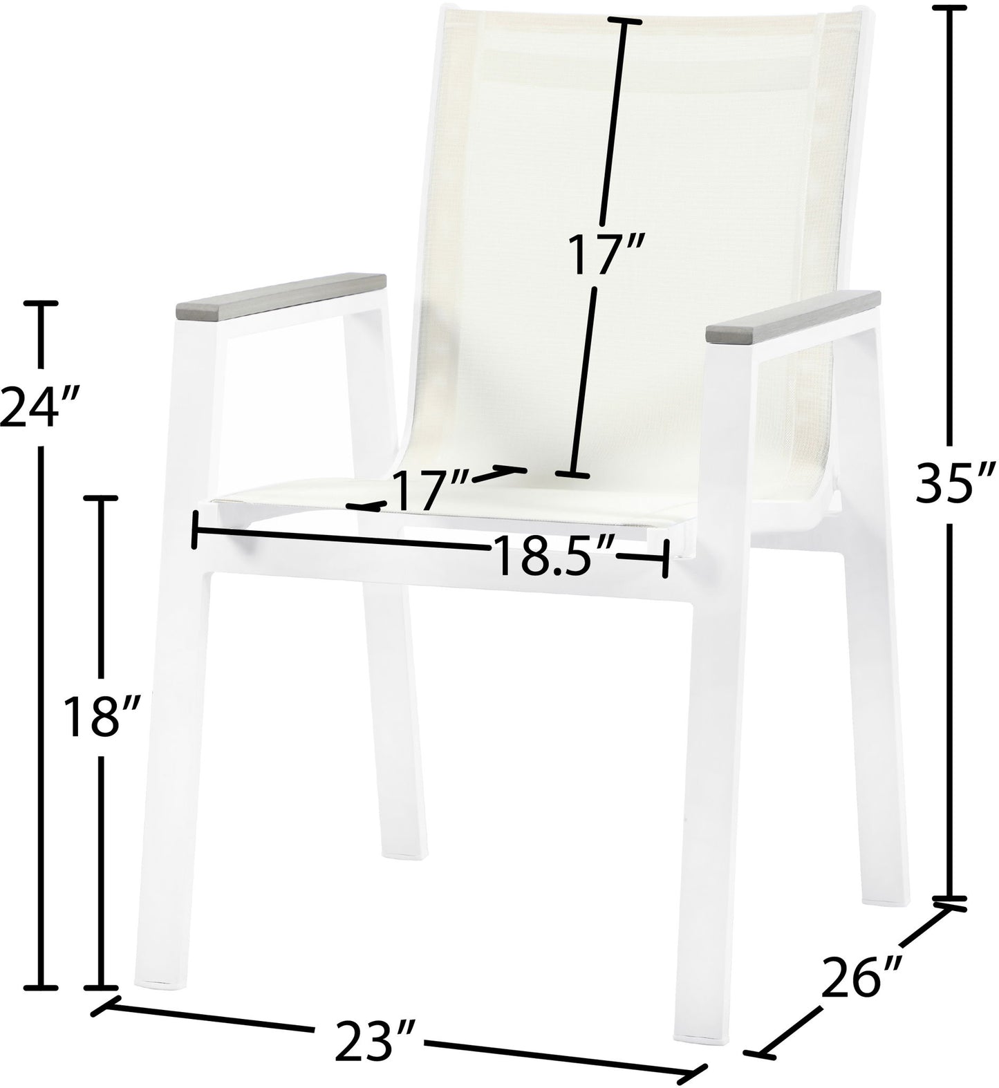 Nizuc - Outdoor Patio Dining Arm Chair With White Frame And Gray Arms (Set of 2)
