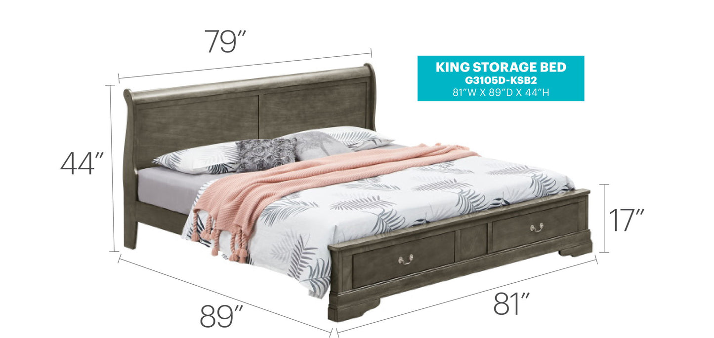 Glory Furniture - Louis Phillipe - Storage Bed