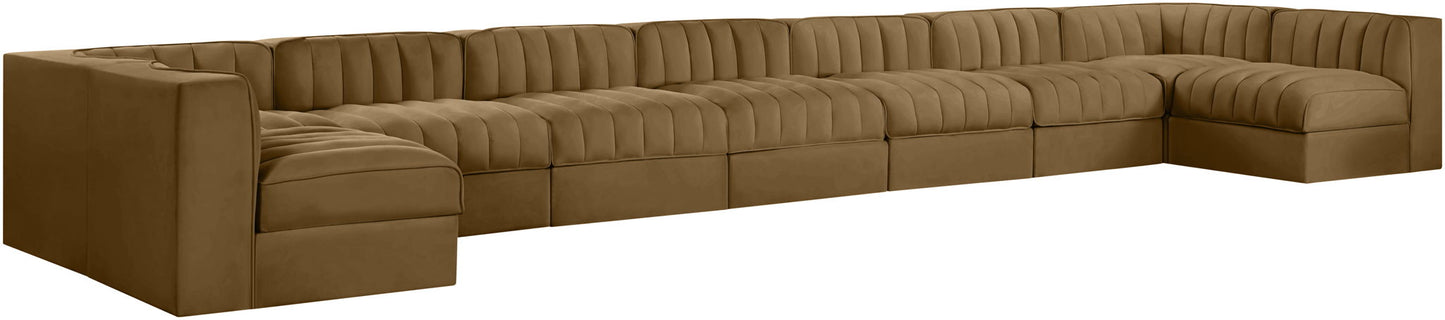 Rummi - Armless Velvet Performance Fabric Upholstered 9 Piece Modular Sectional