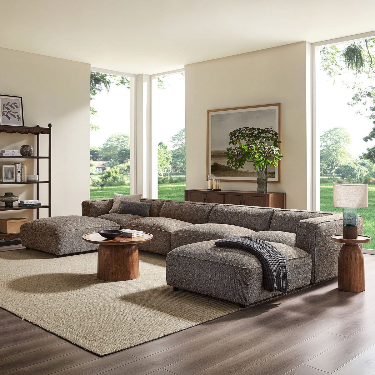Auren 6 Piece Lattice Boucle Upholstered Modular Sectional - Earth