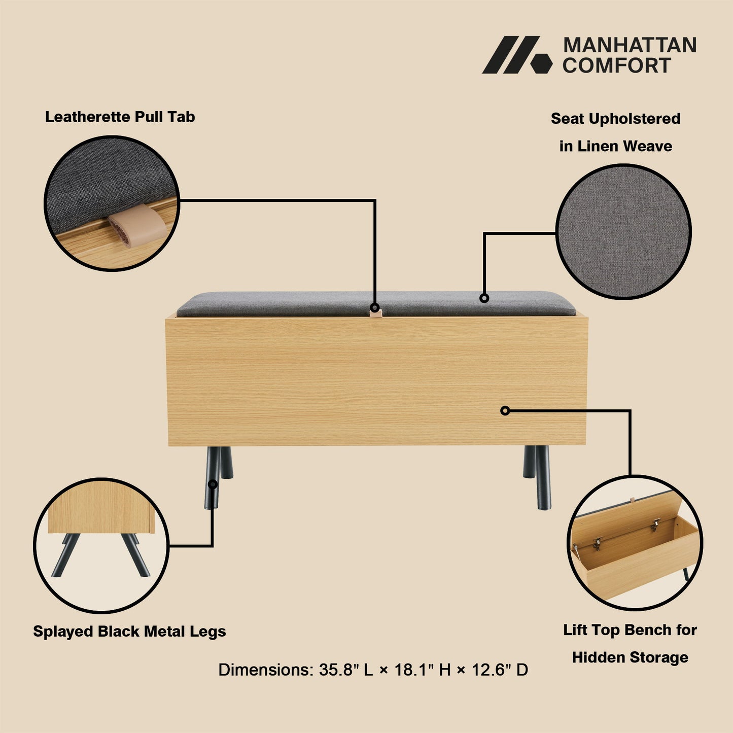 Paloma - Accent Storage Bench - Light Oak