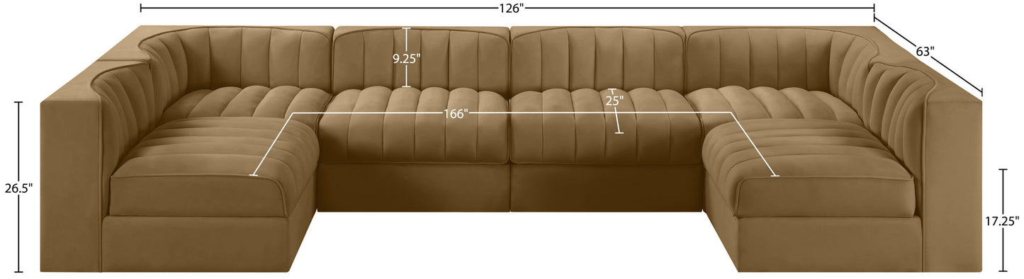 Rummi - Armless Velvet Performance Fabric Upholstered 6 Piece Modular Sectional