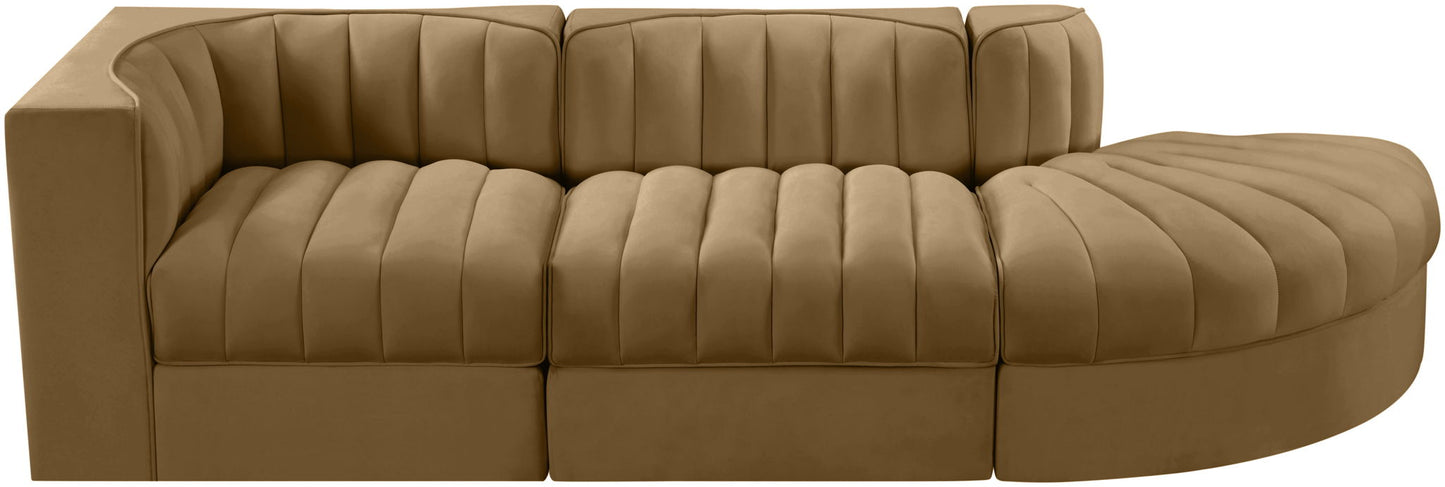 Rummi - Velvet Performance Fabric Upholstered 3 Piece Modular Sectional