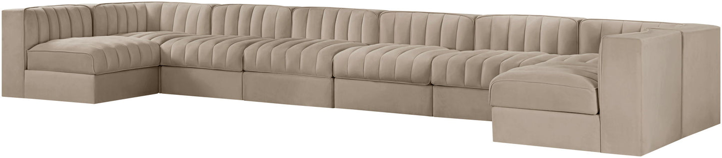 Rummi - Velvet Performance Fabric Upholstered 8 Piece Modular Sectional (With 2 Corner Chairs)