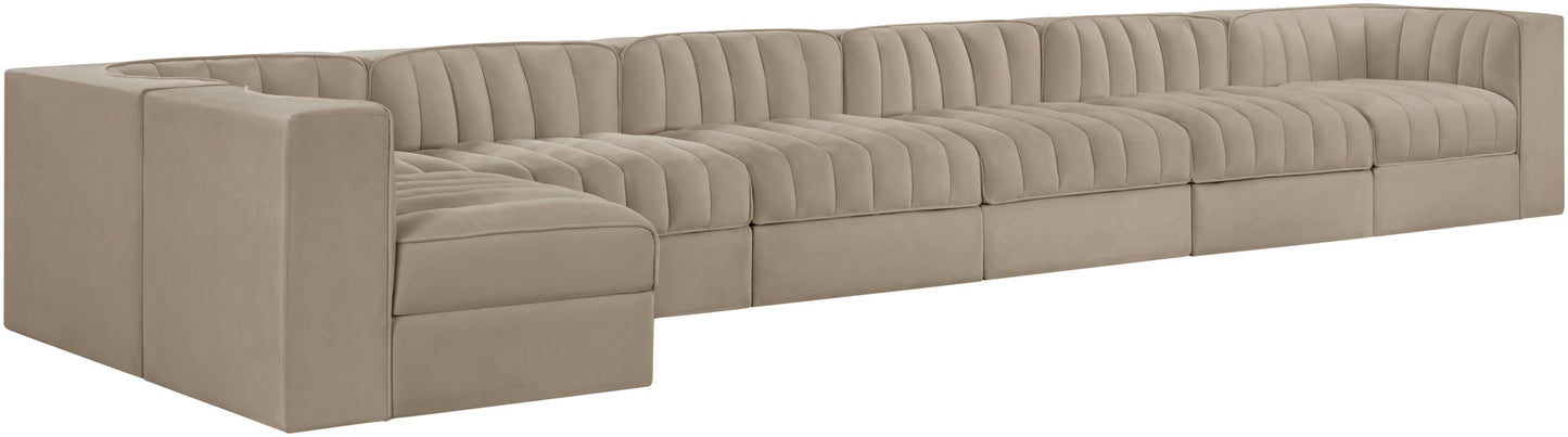 Rummi - Velvet Performance Fabric Upholstered 7 Piece Modular Sectional, L-Shaped (Right)