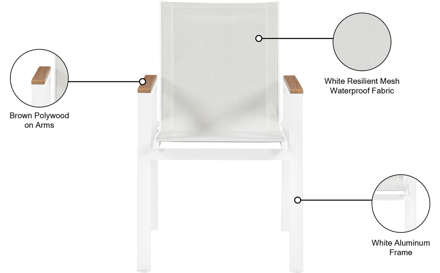 Nizuc - Outdoor Patio Dining Arm Chair With White Frame And Natural Arms (Set of 2)