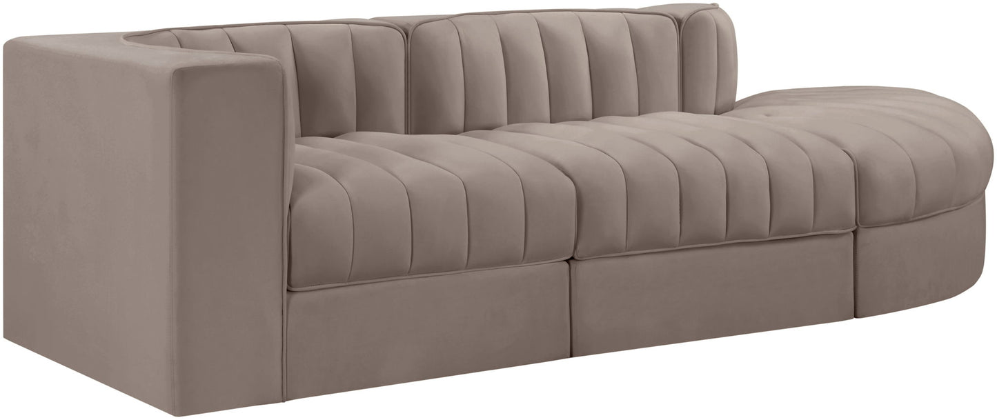 Rummi - Velvet Performance Fabric Upholstered 3 Piece Modular Sectional