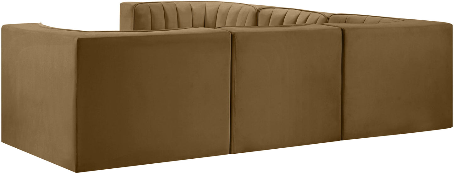 Rummi - Symmetrical Velvet Performance Fabric Upholstered 5 Piece Modular Sectional