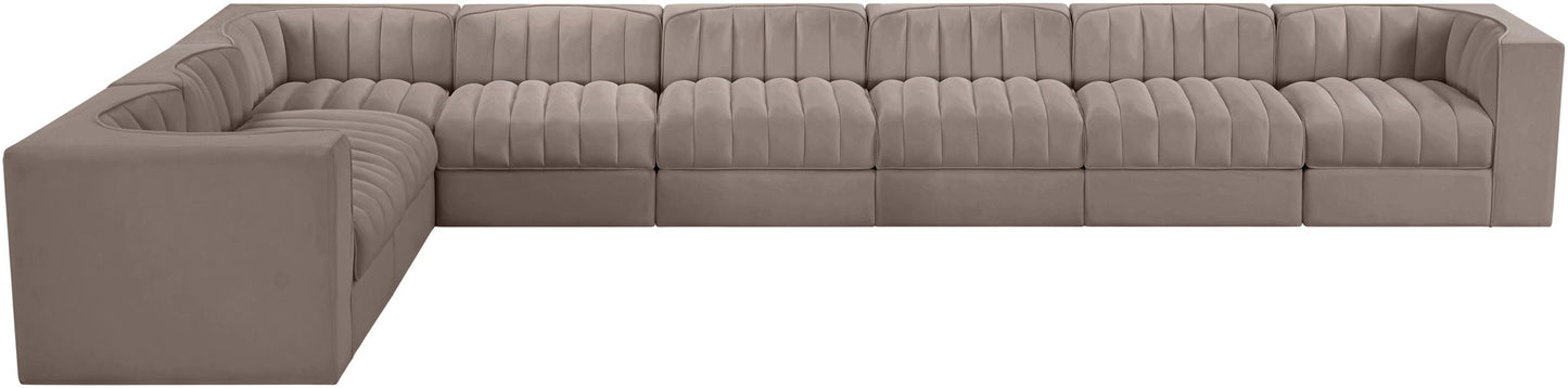 Rummi - Velvet Performance Fabric Upholstered 8 Piece Modular Sectional (With 3 Corner Chairs)