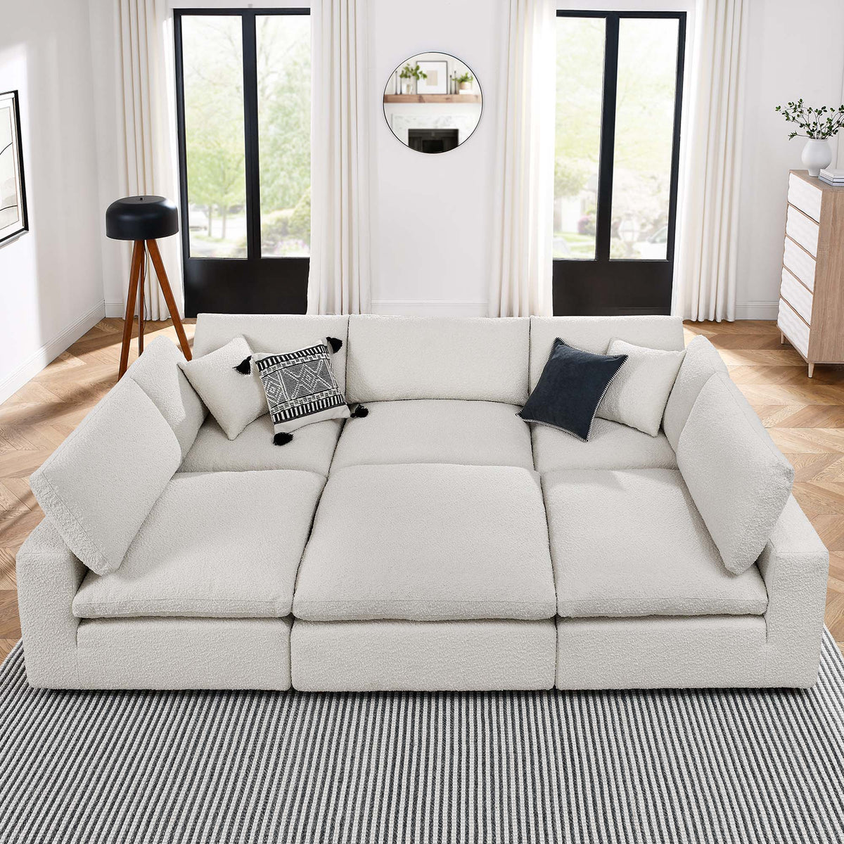 Commix Down Filled Overstuffed Boucle Fabric 6-Piece Sectional Sofa - Ivory