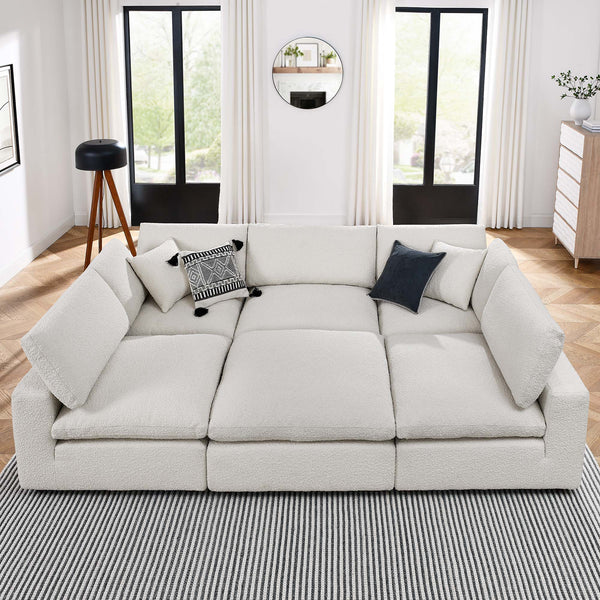 Commix Down Filled Overstuffed Boucle Fabric 6-Piece Sectional Sofa - Ivory