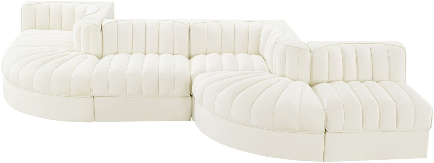 Rummi - Rounded Velvet Performance Fabric Upholstered 6 Piece Modular Sectional