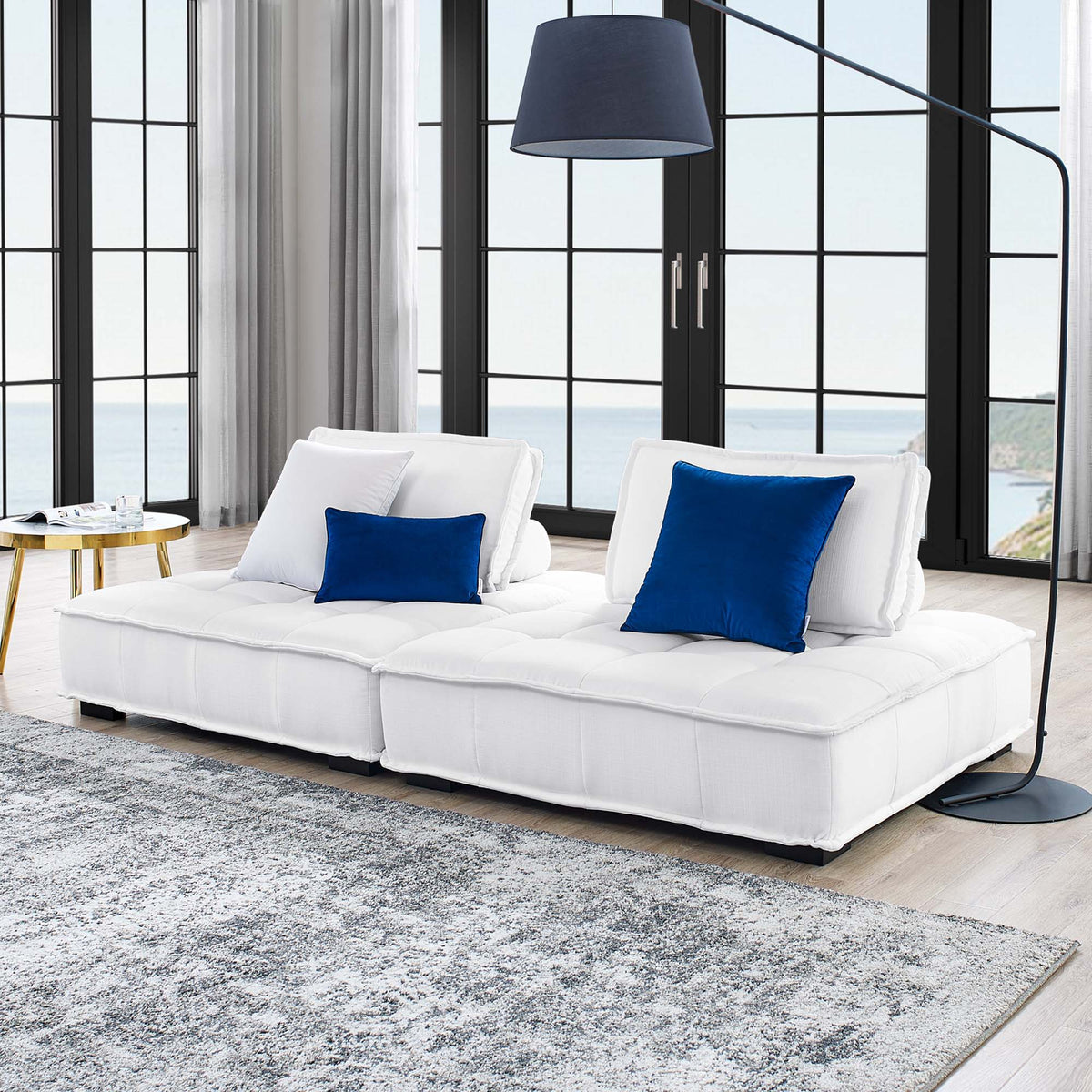 Saunter 2-Piece Tufted Fabric Fabric Loveseat - White