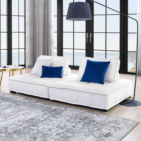 Saunter 2-Piece Tufted Fabric Fabric Loveseat - White