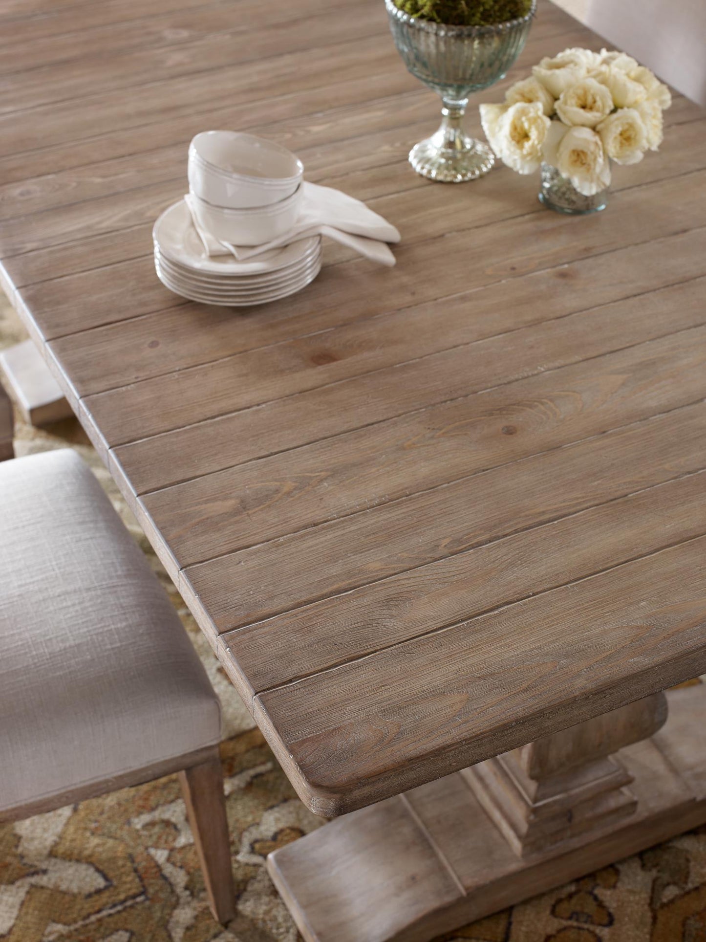 Monteverdi - Complete Rectangular Trestle Table - Sun-Bleached Cypress
