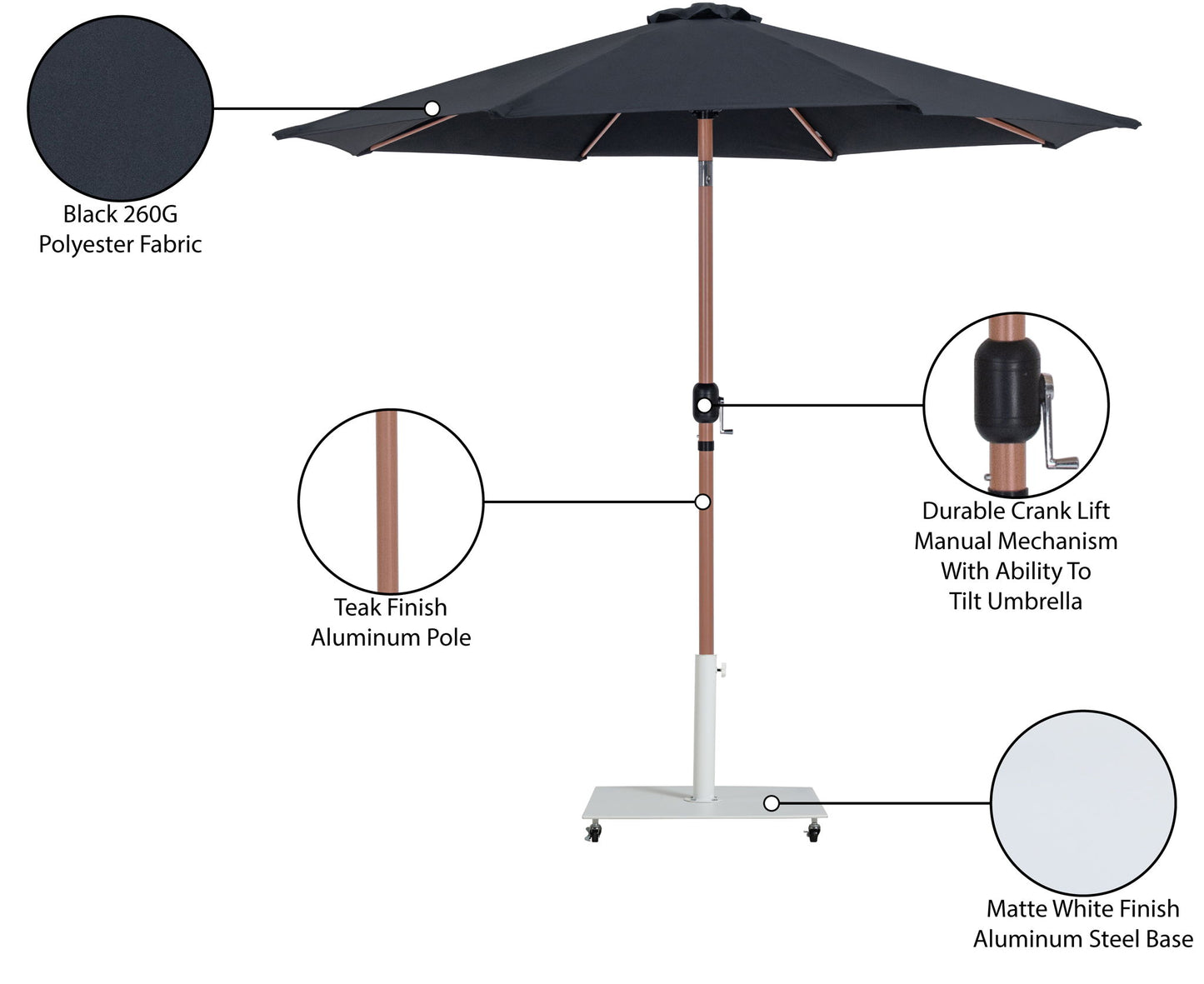 Fiji - Aluminum Patio Umbrella With Square White And Teak Base