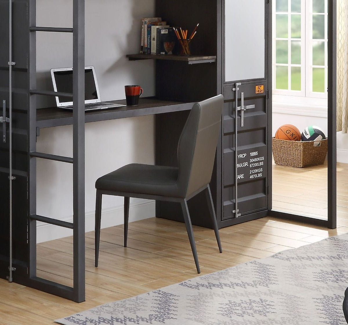 Cargo - Chair - Gray Synthetic Leather & Gunmetal