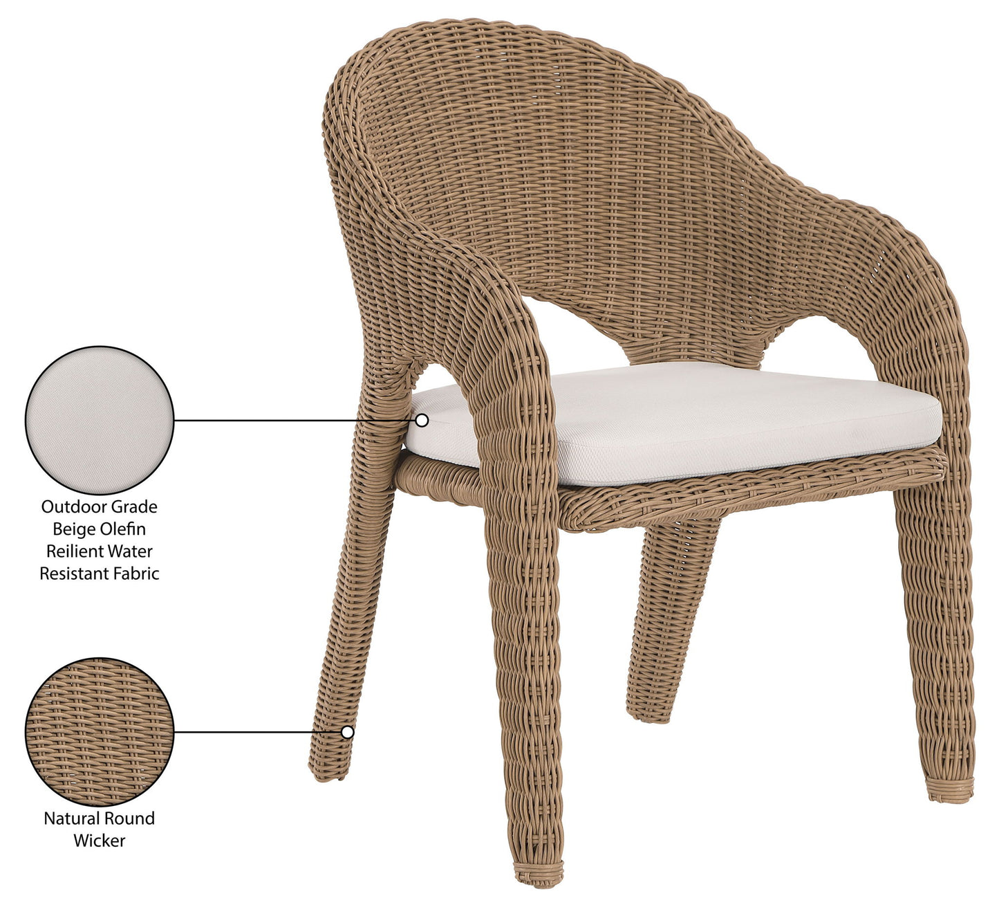 Seacrest - Olefin Water Resistant Fabric And Wicker Outdoor Patio Dining Chair