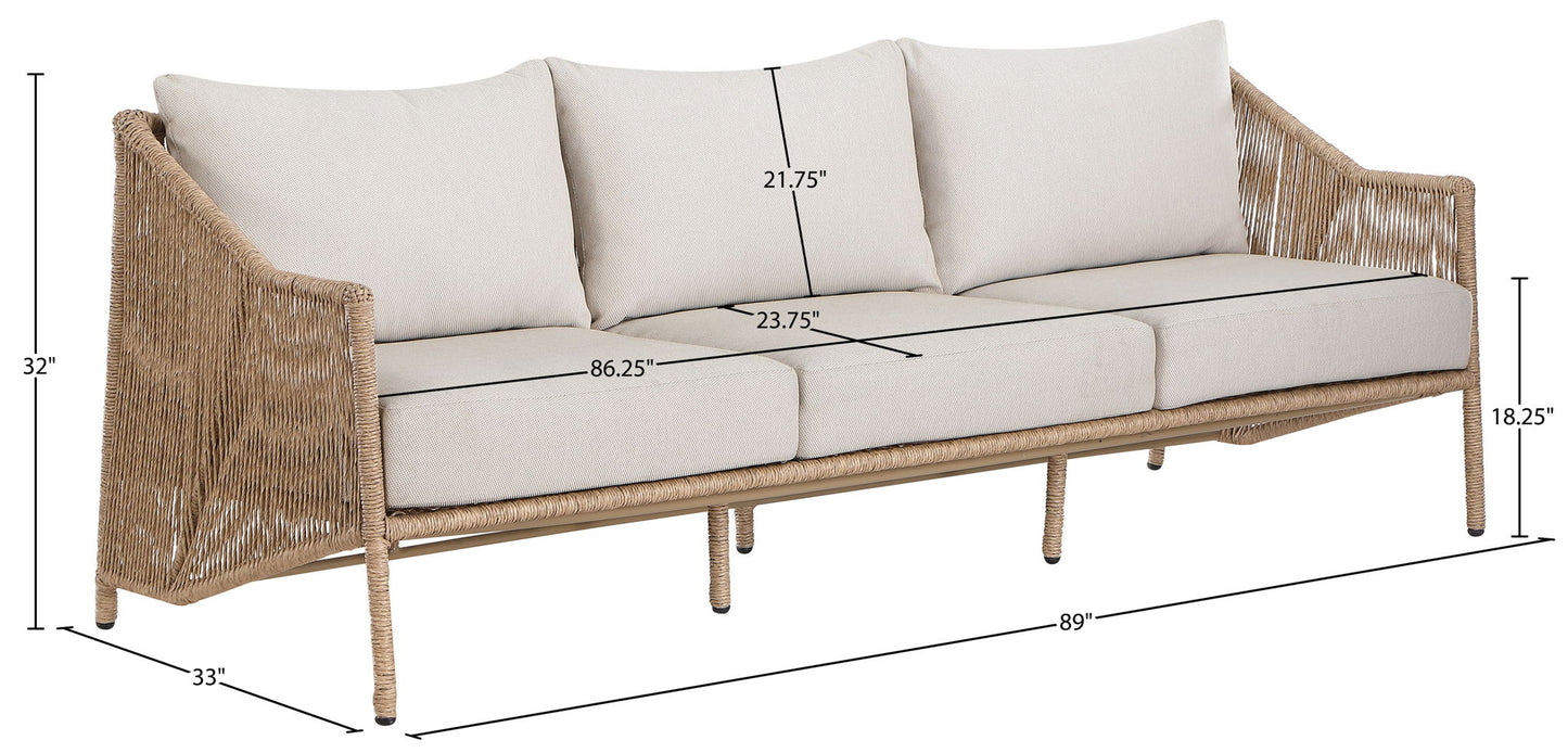 Coastline - Olefin Water Resistant Fabric And Wicker Outdoor Patio Sofa - Beige