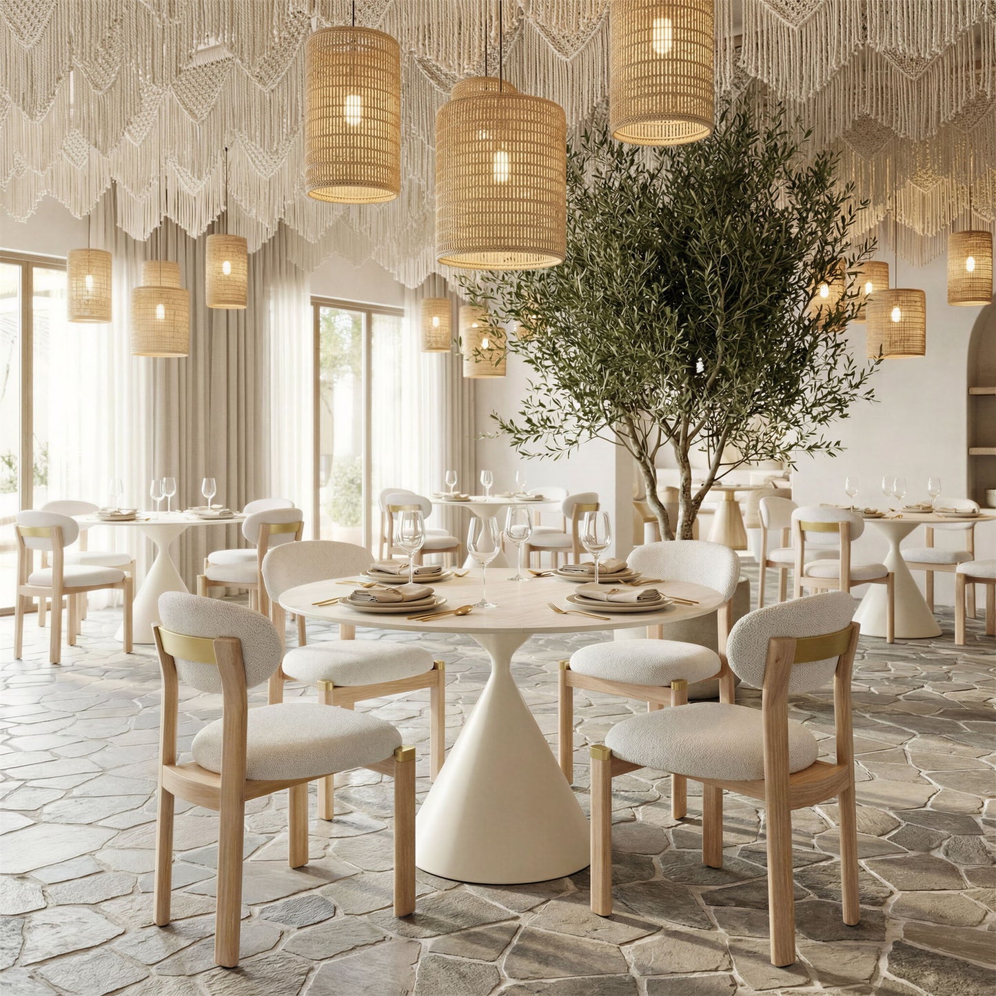 Plinn - Dining Table - Light Beige / White