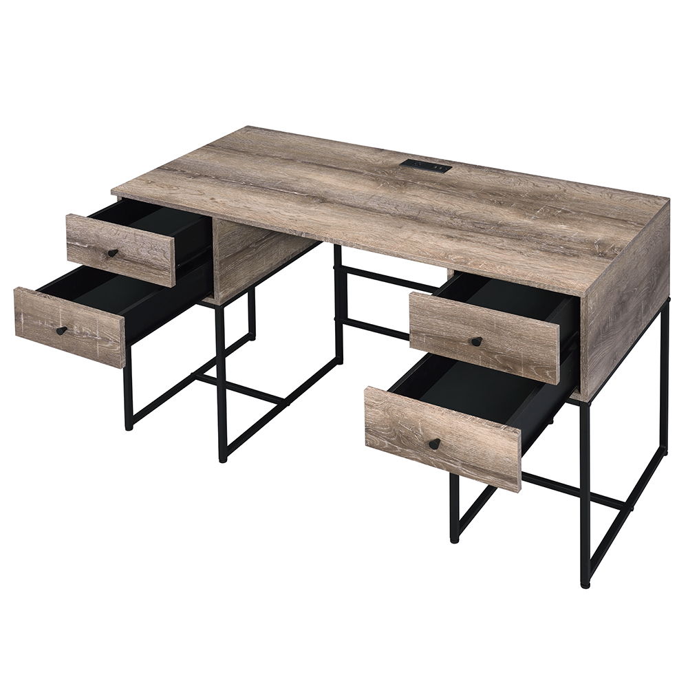 Desirre - Writing Desk With USB - Rustic Oak & Black