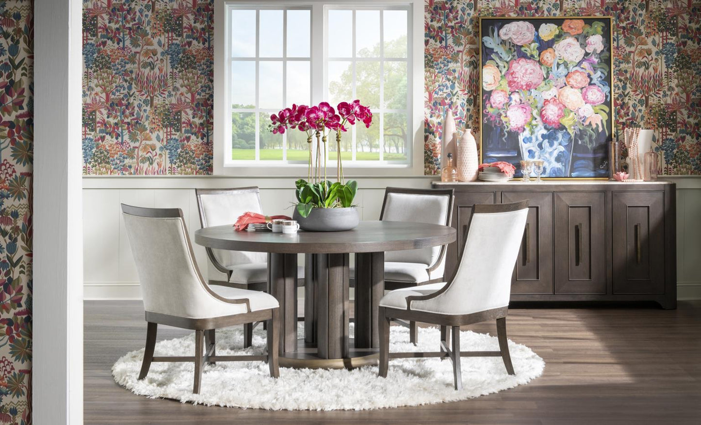 Lancia - Credenza With Stone Top - Charred Oak / White