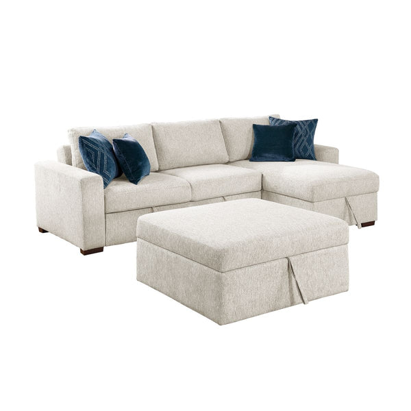 Isla 3-Piece Sectional with Reversible Chaise, Pull-out Bed, Hidden Storage and Ottoman, Click Motion Back
