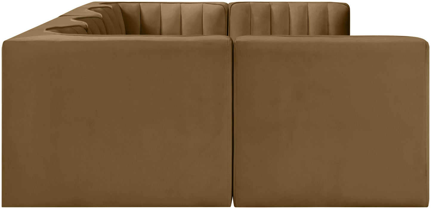 Rummi - Armless Velvet Performance Fabric Upholstered 6 Piece Modular Sectional
