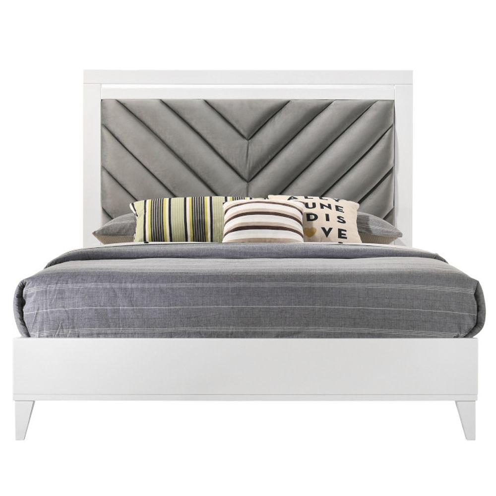 Chelsie - Queen Bed - Gray Fabric & White