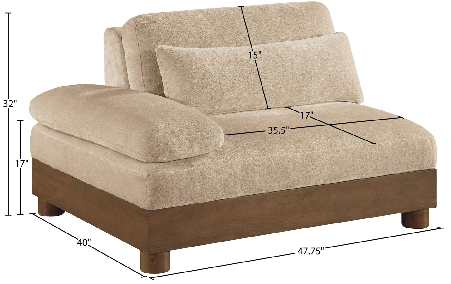 Turin - Chenille Fabric Upholstered Modular Arm Chair - Walnut Base